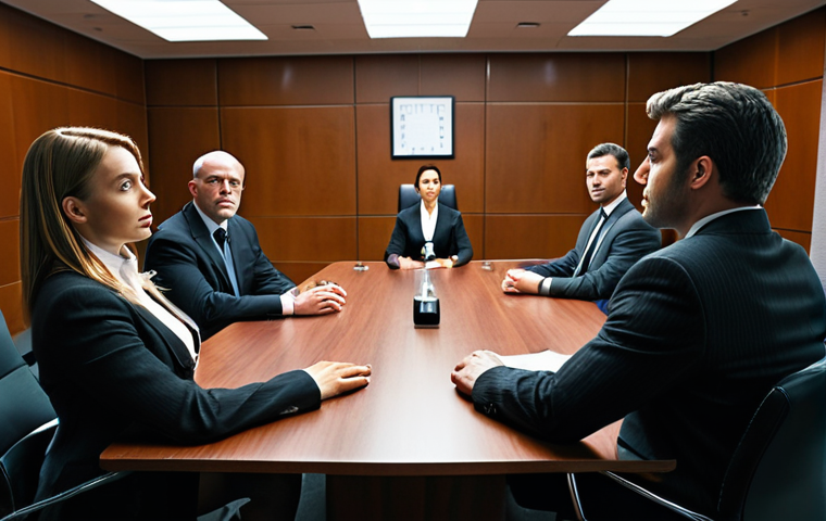 **Prompt:** High-stakes patent negotiation in a modern, elegant conference room. Focus on subtle human interactions: diverse legal professionals in professional attire seated at a polished table. Their body language, facial expressions, and eye contact convey psychological strategy, active listening, and unspoken tension. Soft, cinematic lighting. Realistic, detailed, ultra-HD.