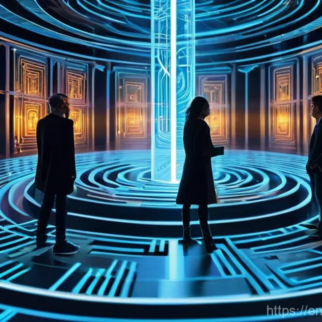 변리사와 산업재산권 - **"Navigating the Innovation Labyrinth"**
A vibrant, futuristic digital painting depicting a div...