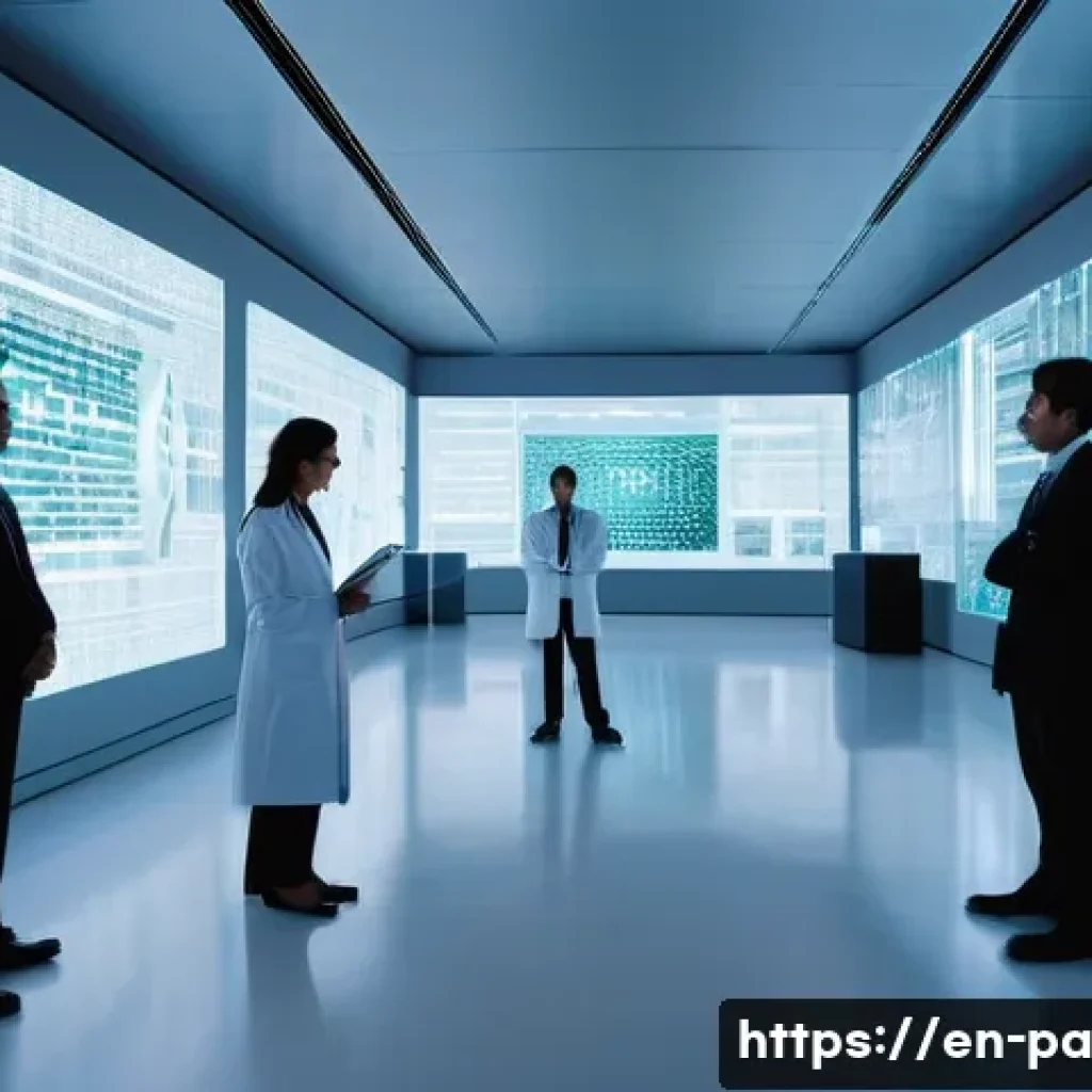 변리사와 바이오 특허 사례 - **Prompt:** A diverse group of four professionals, comprising scientists in clean lab coats and lega...