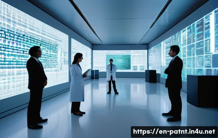 변리사와 바이오 특허 사례 - **Prompt:** A diverse group of four professionals, comprising scientists in clean lab coats and lega...