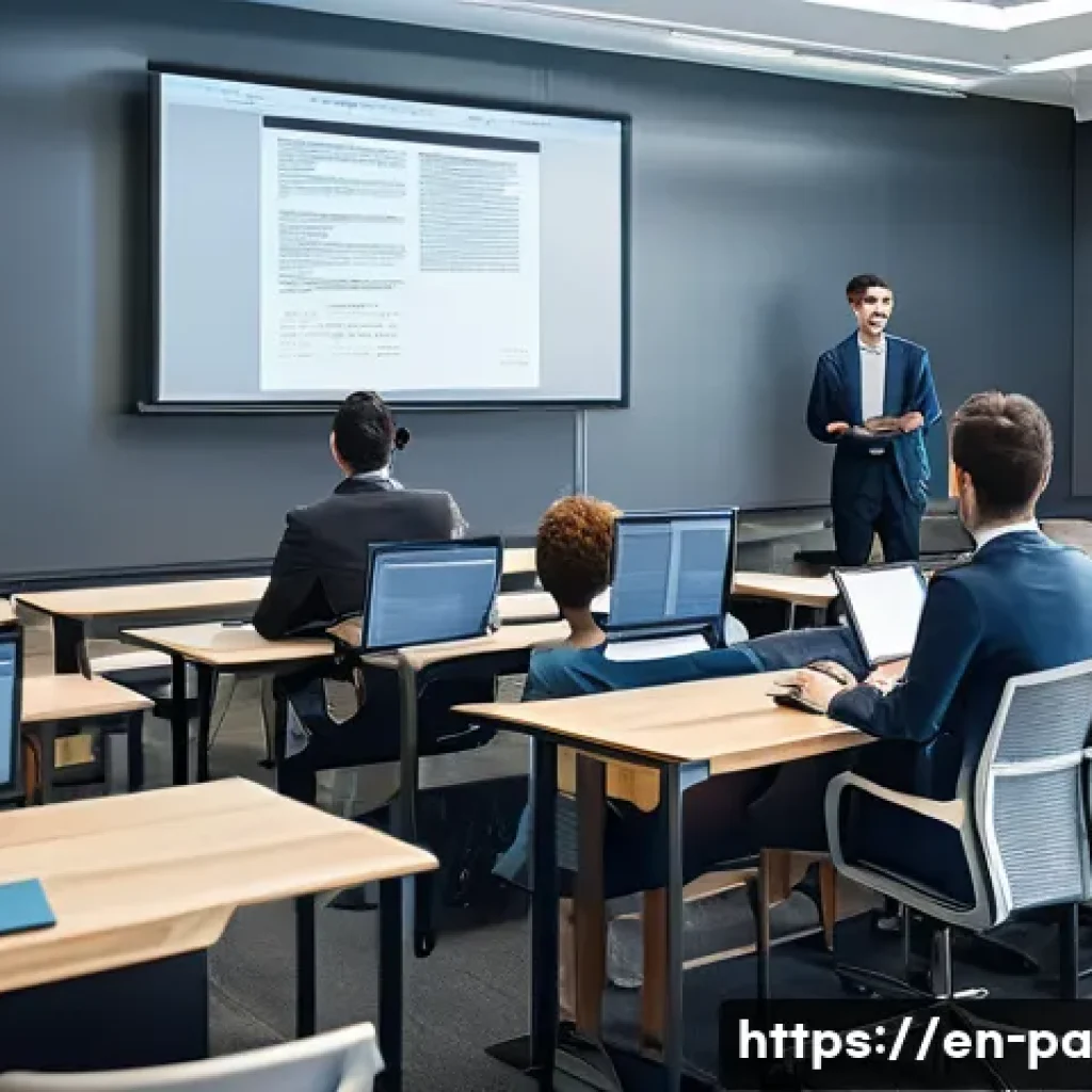 변리사 관련 대학원 선택 - A modern law school classroom scene focused on intellectual property law studies, featuring diverse ...