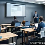 Home 21 변리사 관련 대학원 선택 - A modern law school classroom scene focused on intellectual property law studies, featuring diverse ...