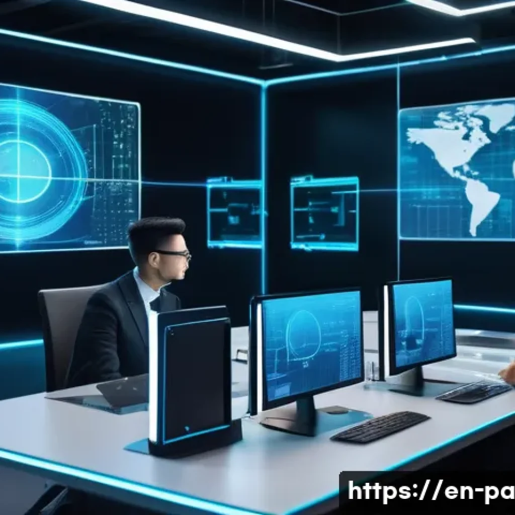 변리사와 블록체인 특허 사례 - A futuristic blockchain innovation lab scene, showcasing diverse engineers and patent attorneys coll...