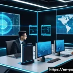 변리사와 블록체인 특허 사례 - A futuristic blockchain innovation lab scene, showcasing diverse engineers and patent attorneys coll...